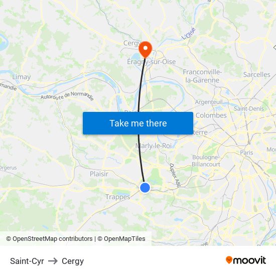 Saint-Cyr to Cergy map