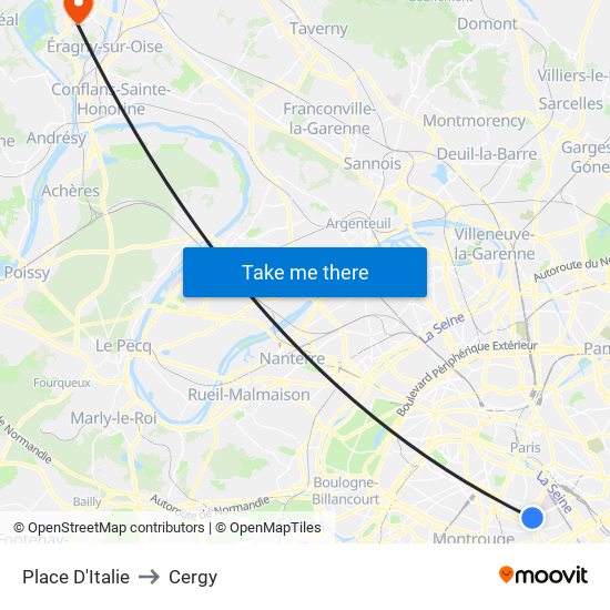 Place D'Italie to Cergy map