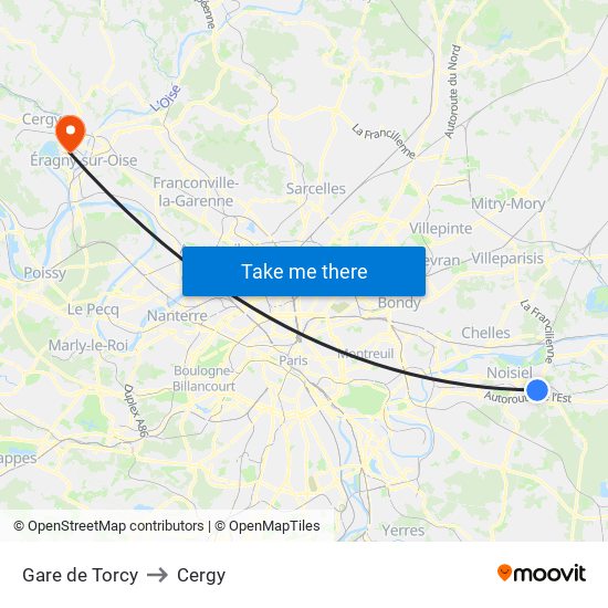 Gare de Torcy to Cergy map