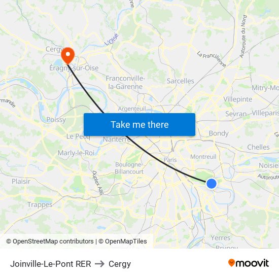 Joinville-Le-Pont RER to Cergy map