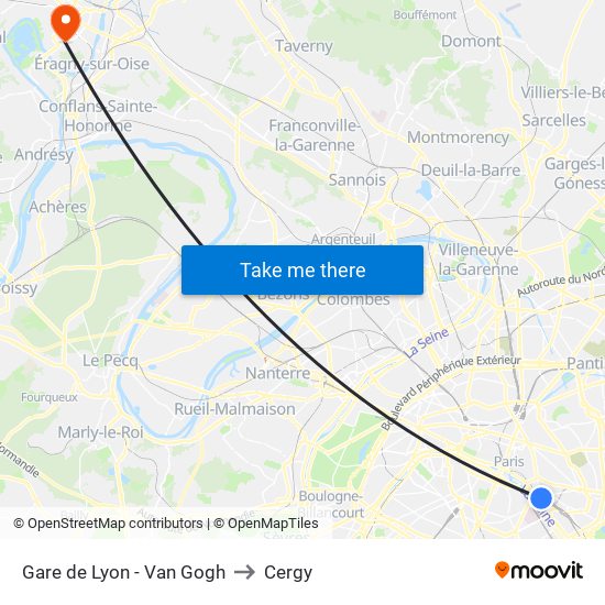 Gare de Lyon - Van Gogh to Cergy map