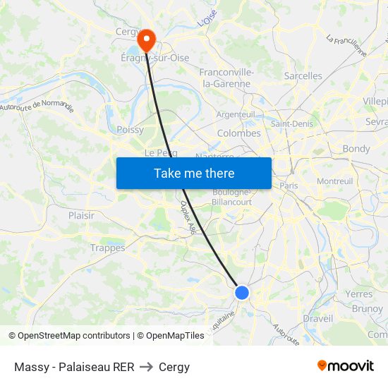 Massy - Palaiseau RER to Cergy map