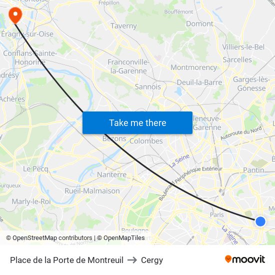 Place de la Porte de Montreuil to Cergy map