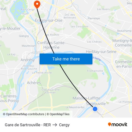 Gare de Sartrouville - RER to Cergy map