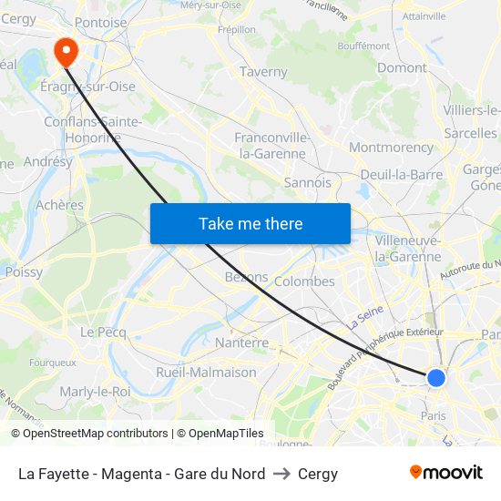 La Fayette - Magenta - Gare du Nord to Cergy map