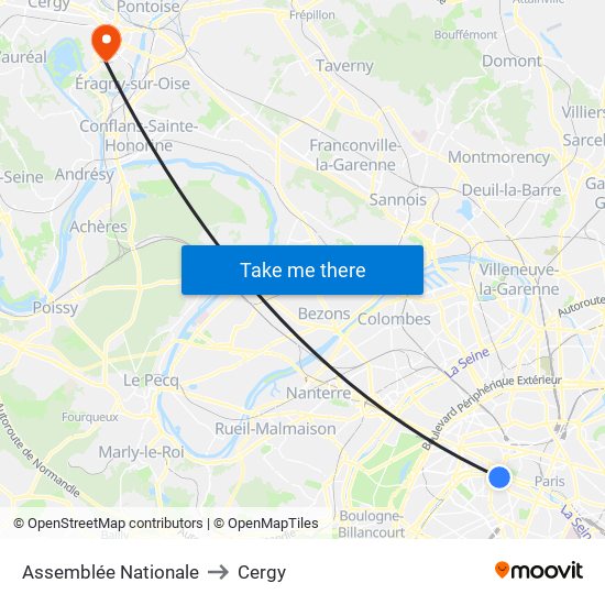 Assemblée Nationale to Cergy map