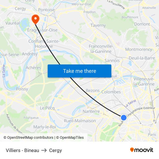 Villiers - Bineau to Cergy map