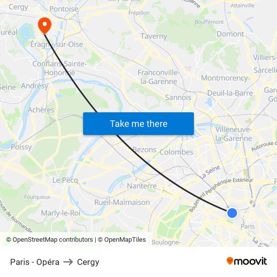Paris - Opéra to Cergy map