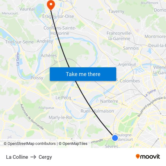La Colline to Cergy map