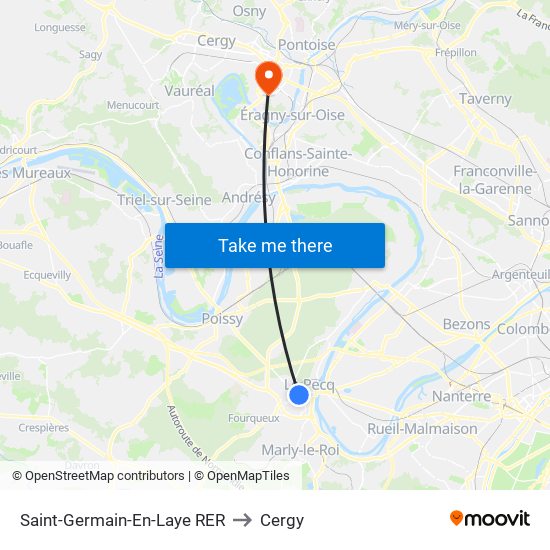 Saint-Germain-En-Laye RER to Cergy map
