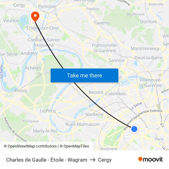 Charles de Gaulle - Étoile - Wagram to Cergy map