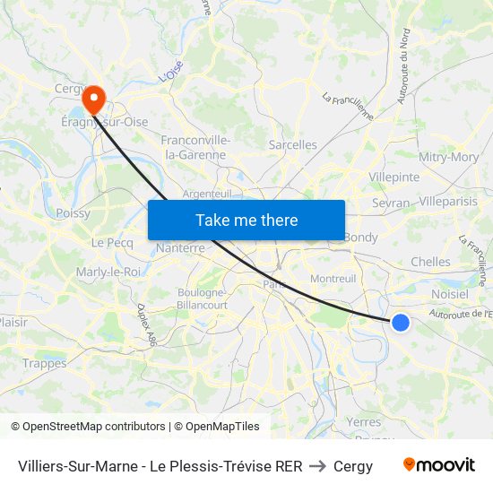 Villiers-Sur-Marne - Le Plessis-Trévise RER to Cergy map