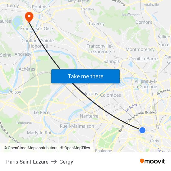 Paris Saint-Lazare to Cergy map