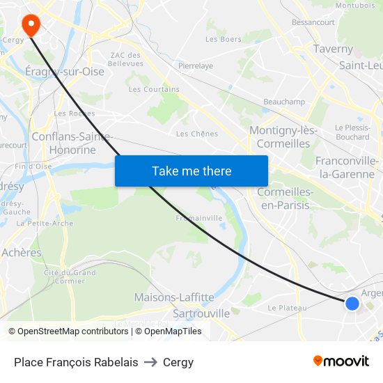Place François Rabelais to Cergy map