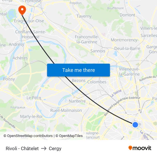 Rivoli - Châtelet to Cergy map