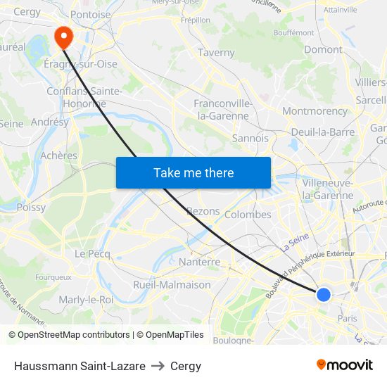 Haussmann Saint-Lazare to Cergy map