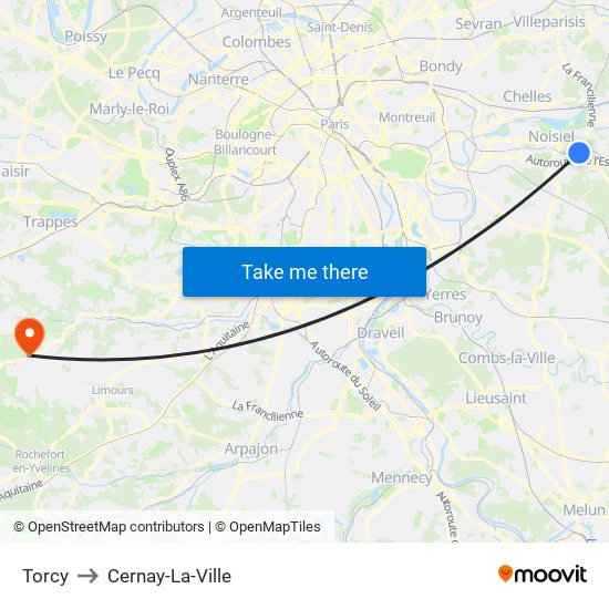 Torcy to Cernay-La-Ville map