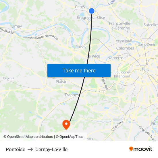 Pontoise to Cernay-La-Ville map
