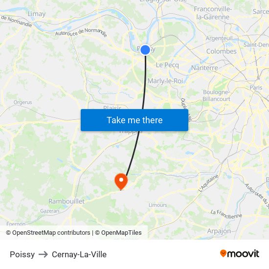 Poissy to Cernay-La-Ville map