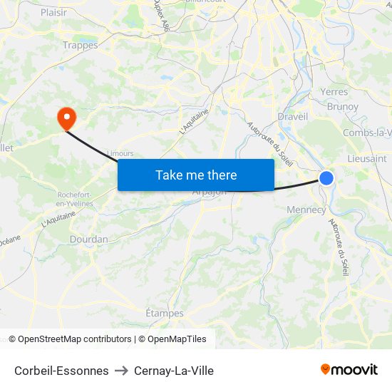 Corbeil-Essonnes to Cernay-La-Ville map