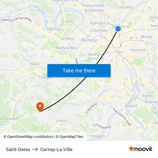 Saint-Denis to Cernay-La-Ville map