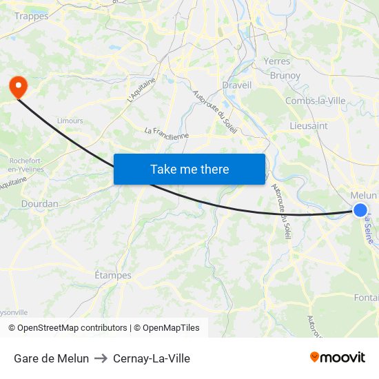 Gare de Melun to Cernay-La-Ville map