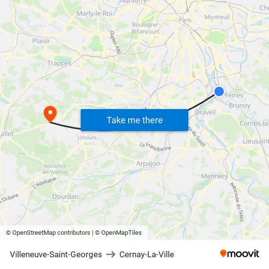 Villeneuve-Saint-Georges to Cernay-La-Ville map