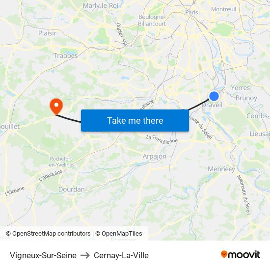 Vigneux-Sur-Seine to Cernay-La-Ville map