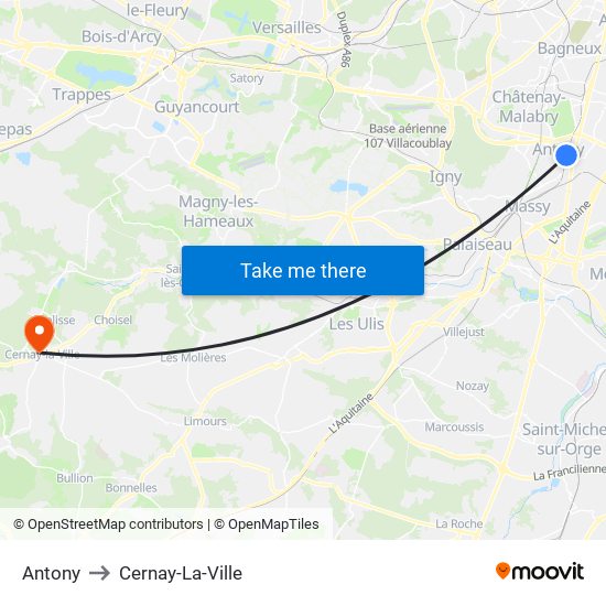 Antony to Cernay-La-Ville map