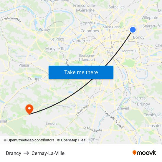 Drancy to Cernay-La-Ville map