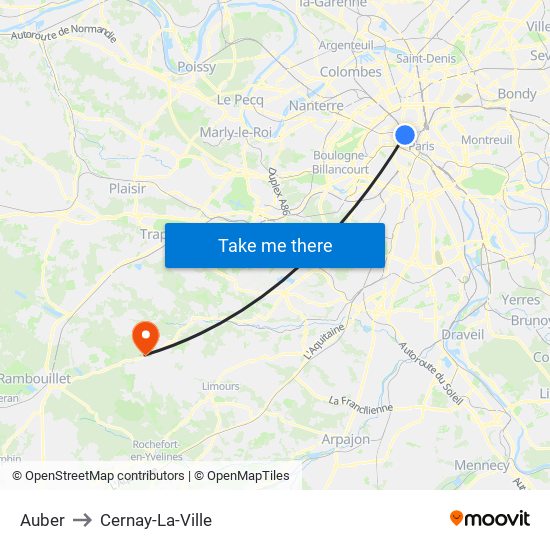 Auber to Cernay-La-Ville map