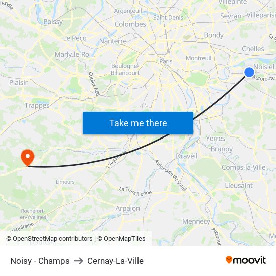 Noisy - Champs to Cernay-La-Ville map