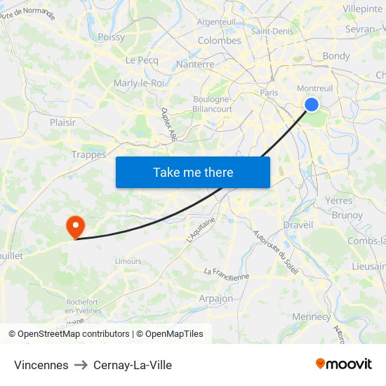 Vincennes to Cernay-La-Ville map