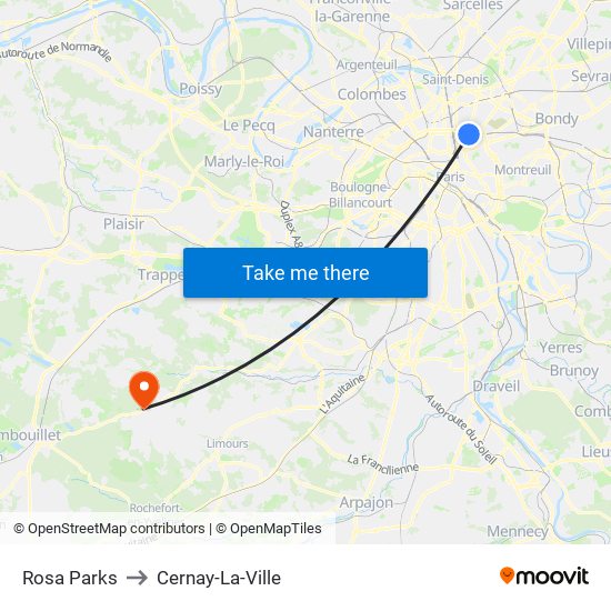 Rosa Parks to Cernay-La-Ville map