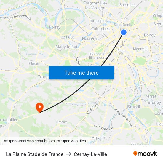 La Plaine Stade de France to Cernay-La-Ville map