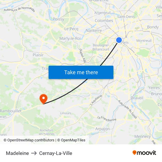 Madeleine to Cernay-La-Ville map