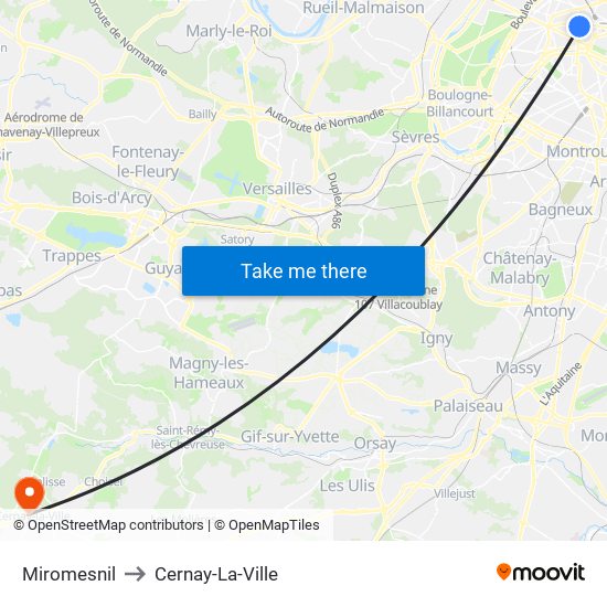 Miromesnil to Cernay-La-Ville map