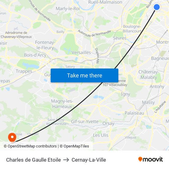 Charles de Gaulle Etoile to Cernay-La-Ville map