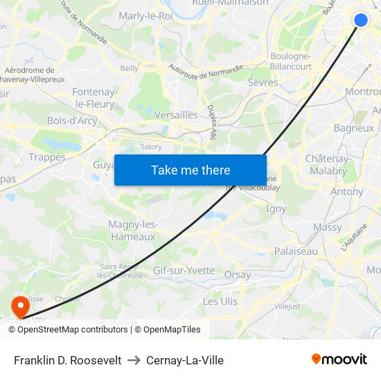 Franklin D. Roosevelt to Cernay-La-Ville map
