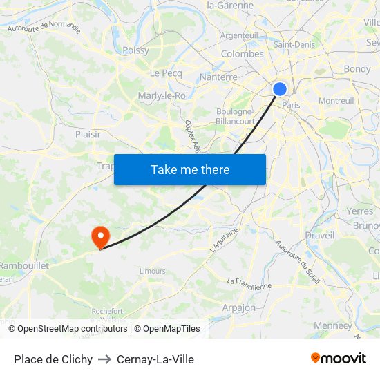 Place de Clichy to Cernay-La-Ville map