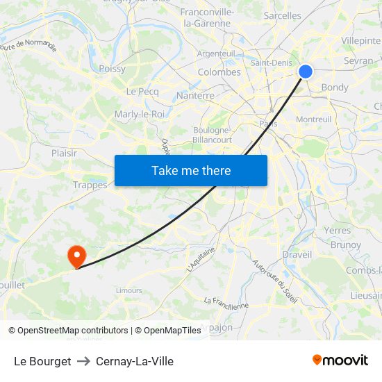 Le Bourget to Cernay-La-Ville map
