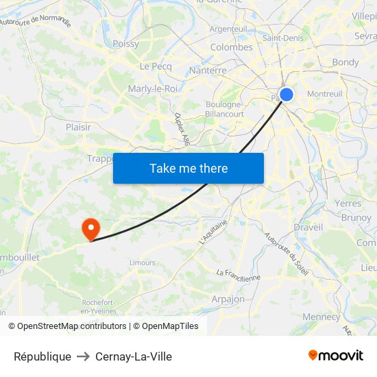 République to Cernay-La-Ville map