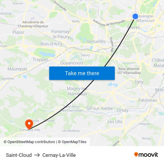 Saint-Cloud to Cernay-La-Ville map