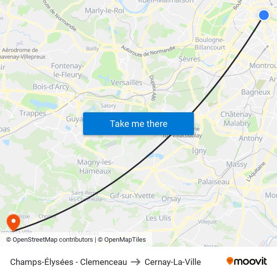 Champs-Élysées - Clemenceau to Cernay-La-Ville map