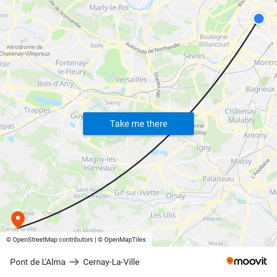 Pont de L'Alma to Cernay-La-Ville map