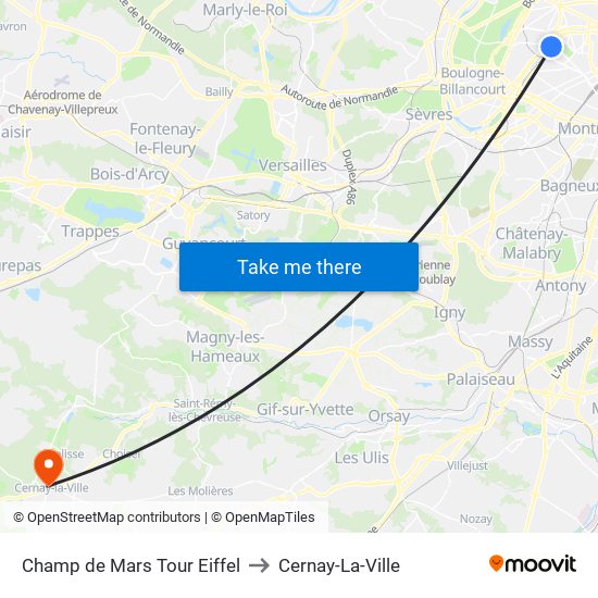 Champ de Mars Tour Eiffel to Cernay-La-Ville map