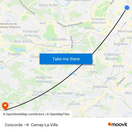 Concorde to Cernay-La-Ville map
