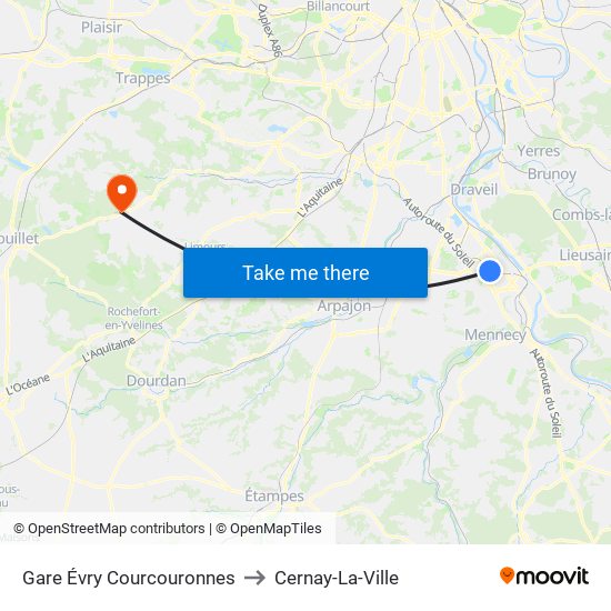 Gare Évry Courcouronnes to Cernay-La-Ville map
