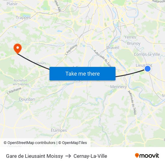 Gare de Lieusaint Moissy to Cernay-La-Ville map
