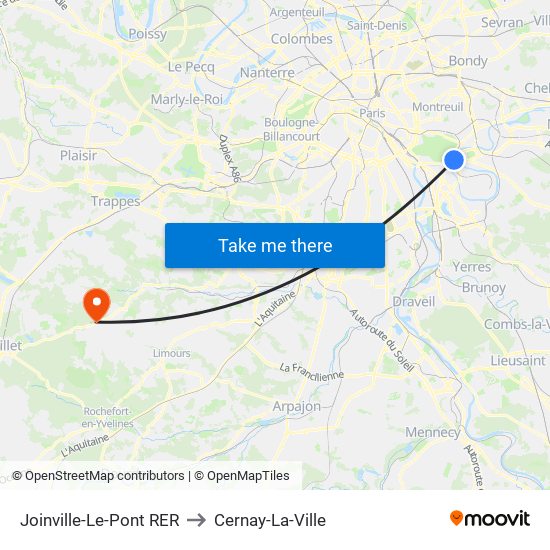 Joinville-Le-Pont RER to Cernay-La-Ville map